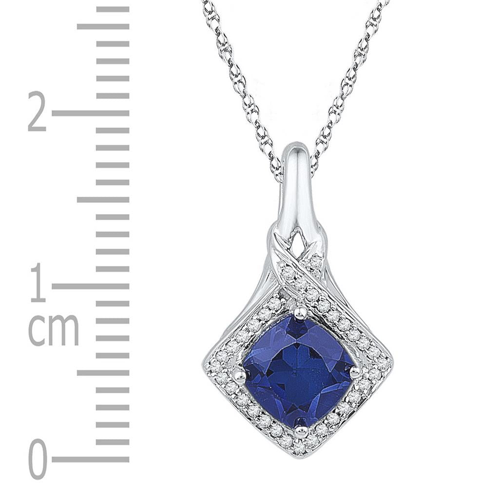 14k White Gold Round Created Blue Sapphire Solitaire Pendant 1-5/8 Cttw