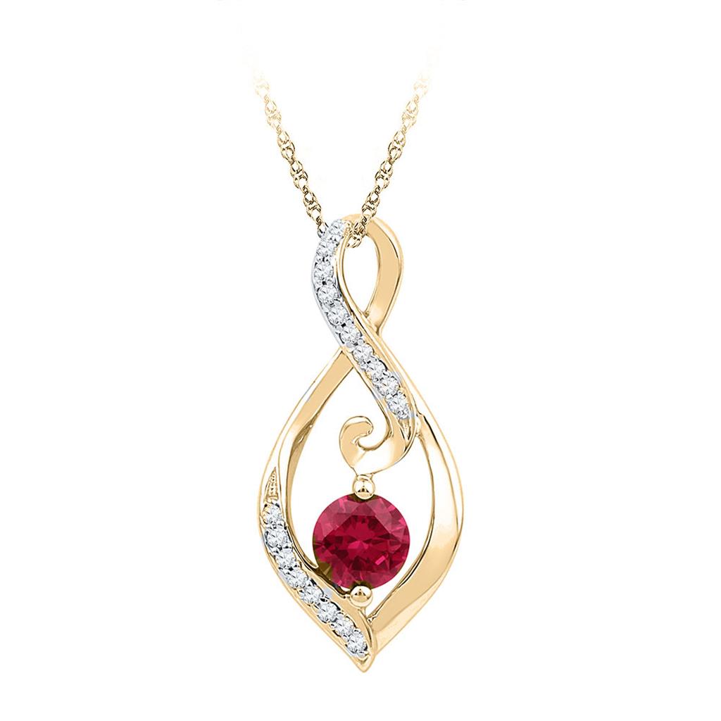 10k Yellow Gold Round Created Ruby Fashion Pendant 3/4 Cttw