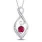 14k White Gold Round Created Ruby Solitaire Diamond Teardrop Pendant 1/10 Cttw