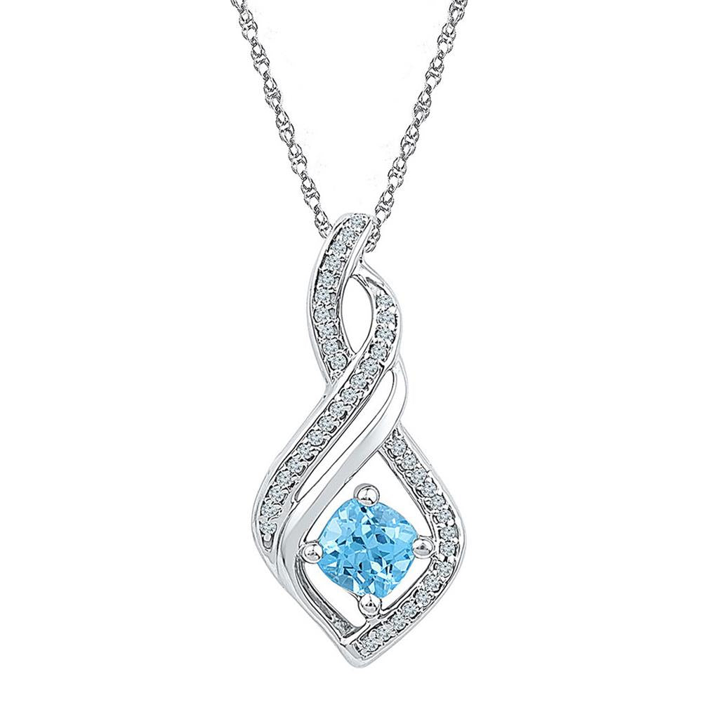 14k White Gold Round Created Blue Topaz Diamond Pendant 3/4 Cttw