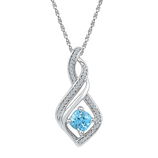 14k White Gold Round Created Blue Topaz Diamond Pendant 3/4 Cttw