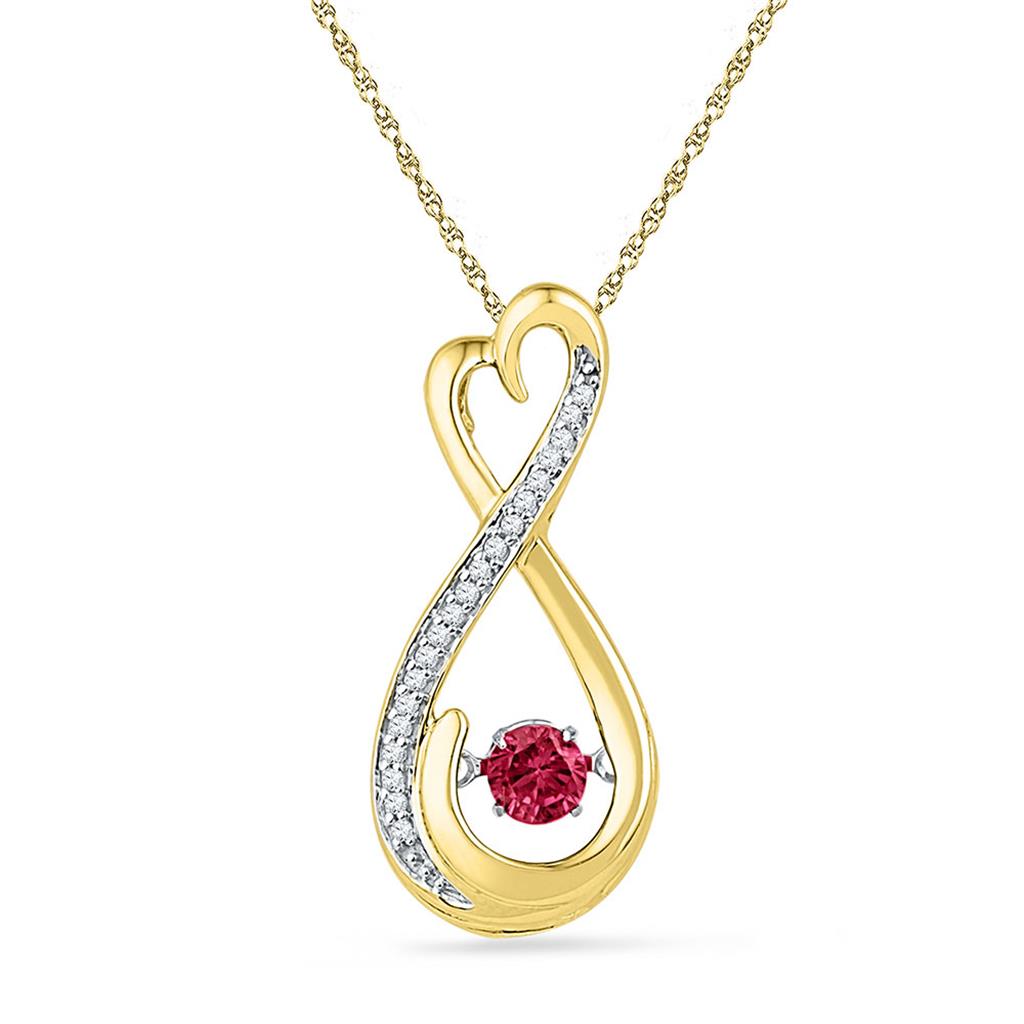10k Yellow Gold Round Created Ruby Infinity Pendant 1/3 Cttw