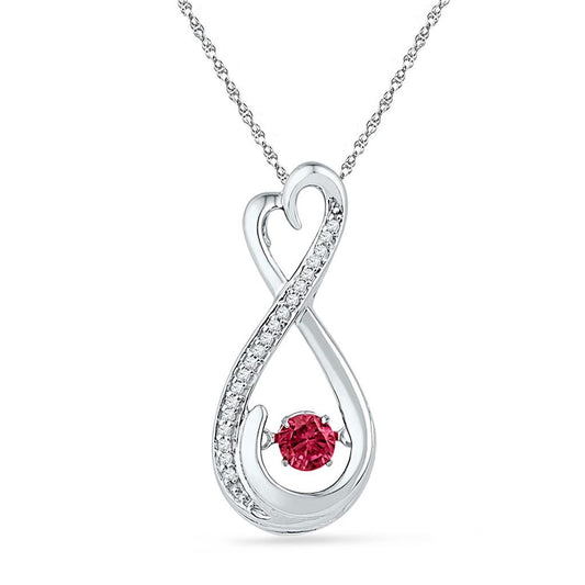 14k White Gold Round Created Ruby Twinkle Solitaire Infinity Pendant 1/3 Cttw