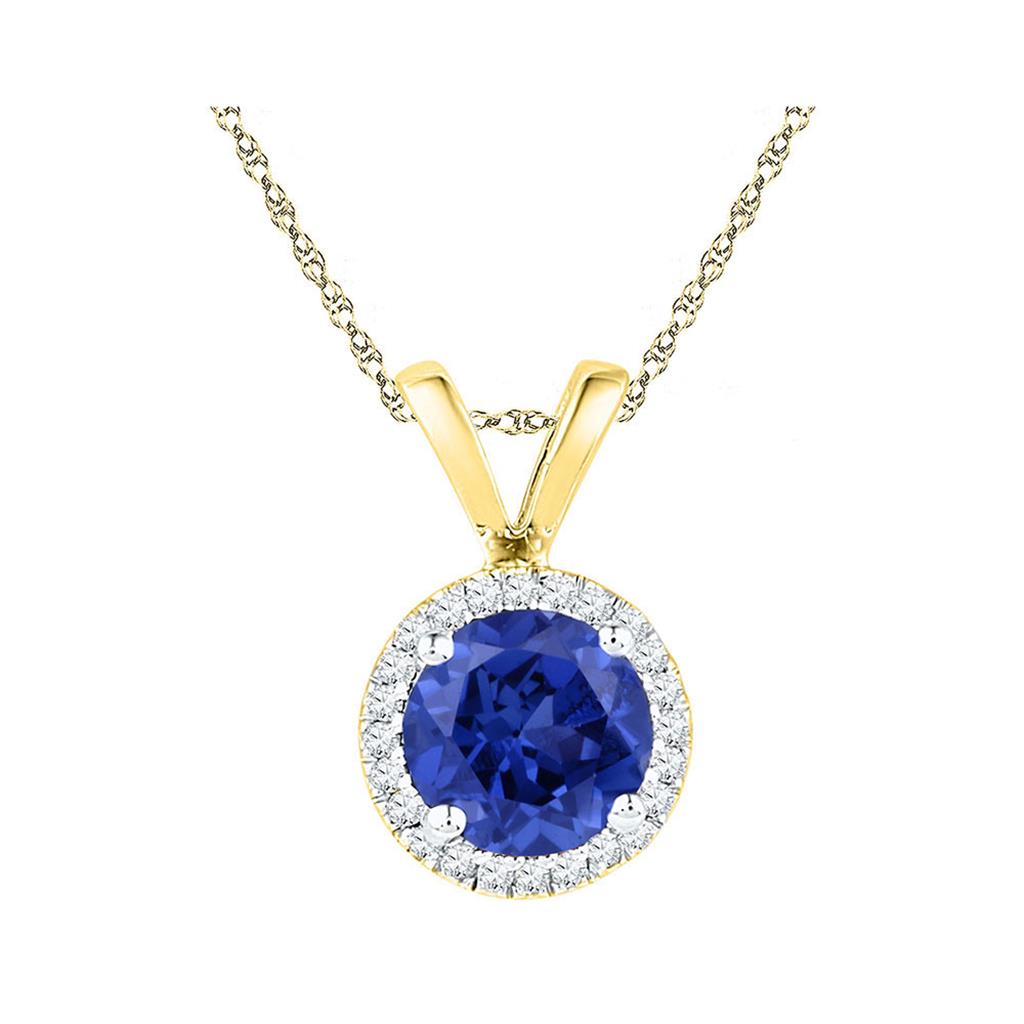 10k Yellow Gold Round Created Blue Sapphire Solitaire Pendant 1 Cttw