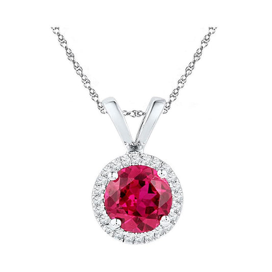 14k White Gold Round Created Ruby Solitaire Pendant 1 Cttw