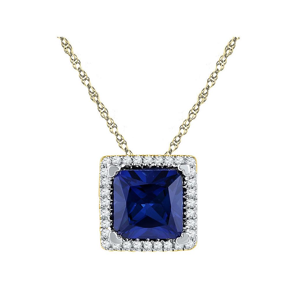 10k Yellow Gold Princess Created Blue Sapphire Solitaire Pendant 1-7/8 Cttw