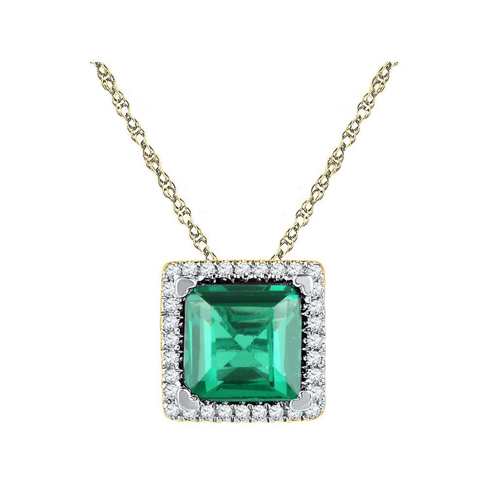 10k Yellow Gold Cushion Created Emerald Solitaire Pendant 1-3/4 Cttw