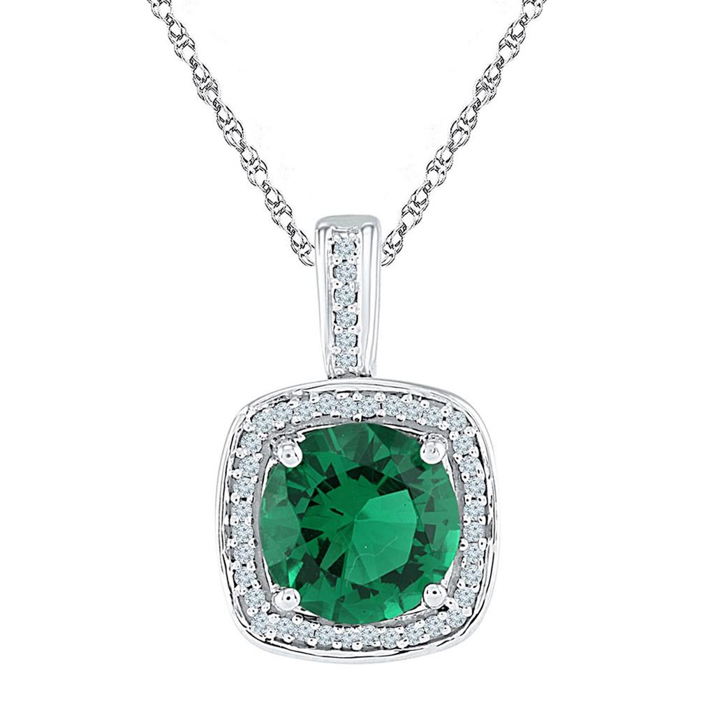 14k White Gold Round Created Emerald Solitaire Pendant 4 Cttw
