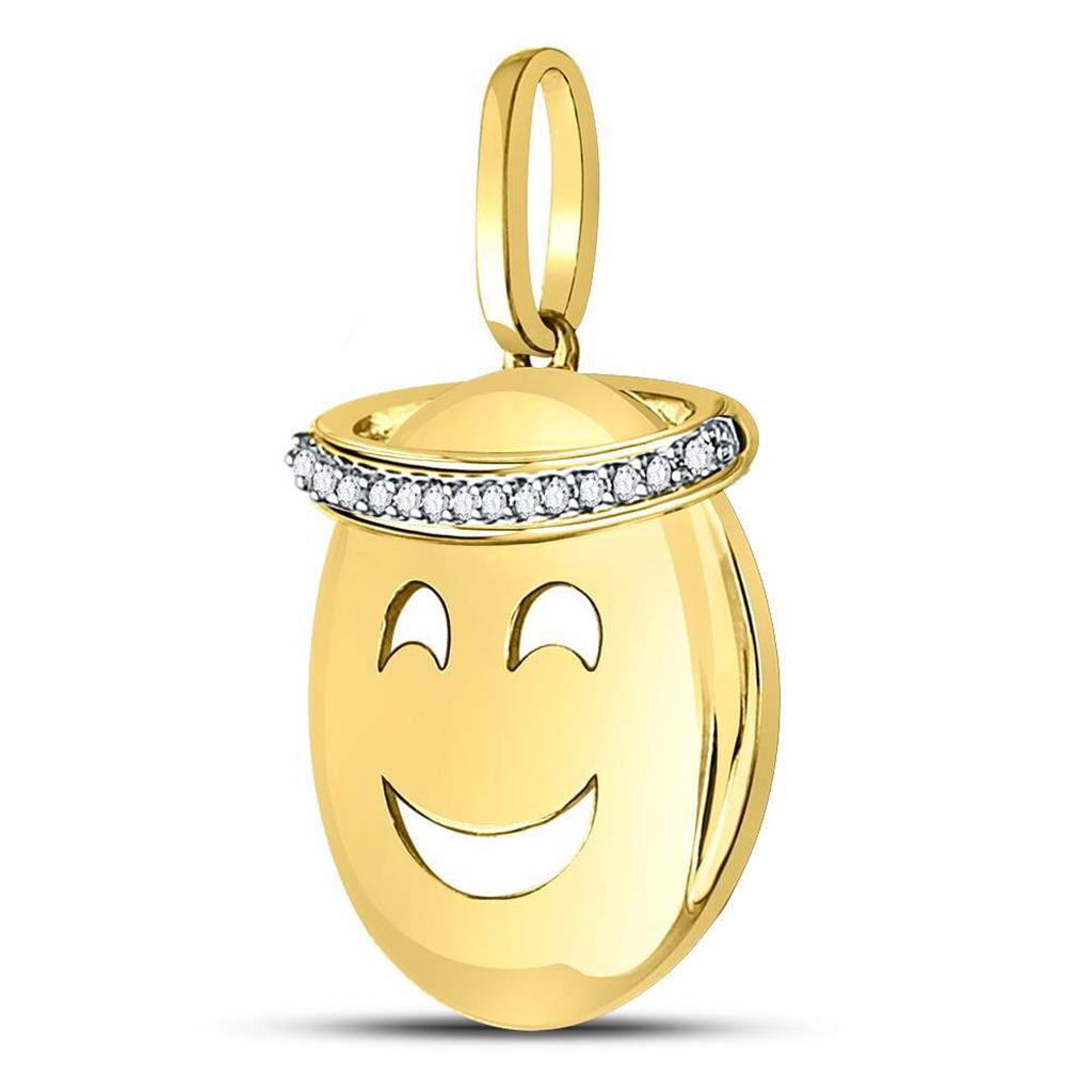 10kt Yellow Gold Round Diamond Smiley Face Halo Emoji Pendant 1/20 Cttw