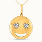 10kt Yellow Gold Round Diamond Smiley Heart Eyes Emoji Pendant .03 Cttw