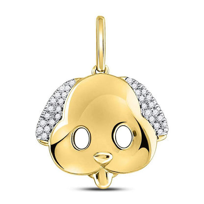 10kt Yellow Gold Round Diamond Puppy Dog Emoji Animal Pendant 1/12 Cttw