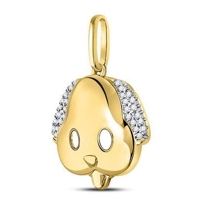 10kt Yellow Gold Round Diamond Puppy Dog Emoji Animal Pendant 1/12 Cttw