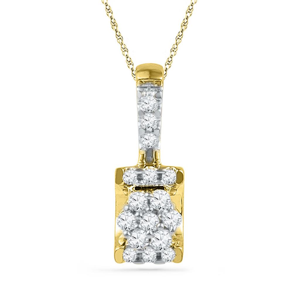 10k Yellow Gold Round Diamond Cluster Pendant 1/6 Cttw