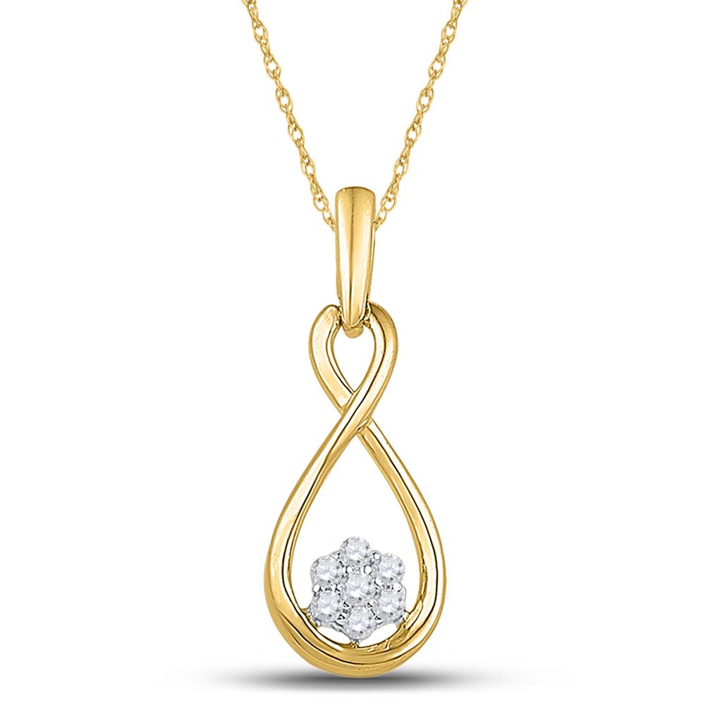 10k Yellow Gold Round Diamond Infinity Cluster Pendant 1/8 Cttw