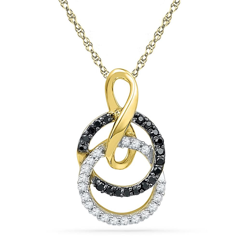 10k Yellow Gold Black Diamond Double Circle Pendant 1/5 Cttw