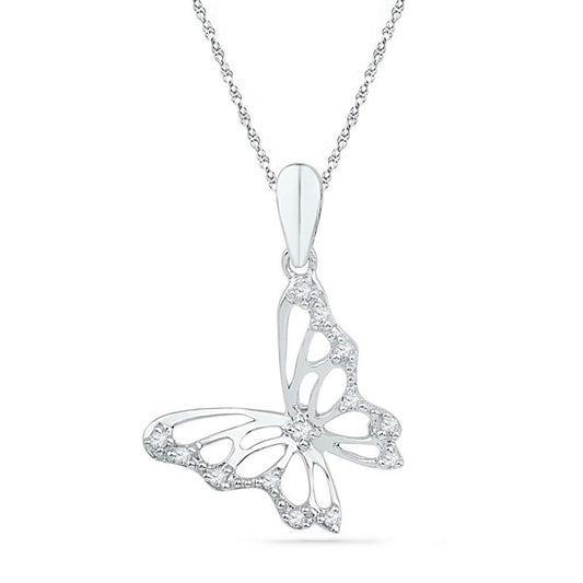 14k White Gold Round Diamond Butterfly Bug Pendant 1/20 Cttw