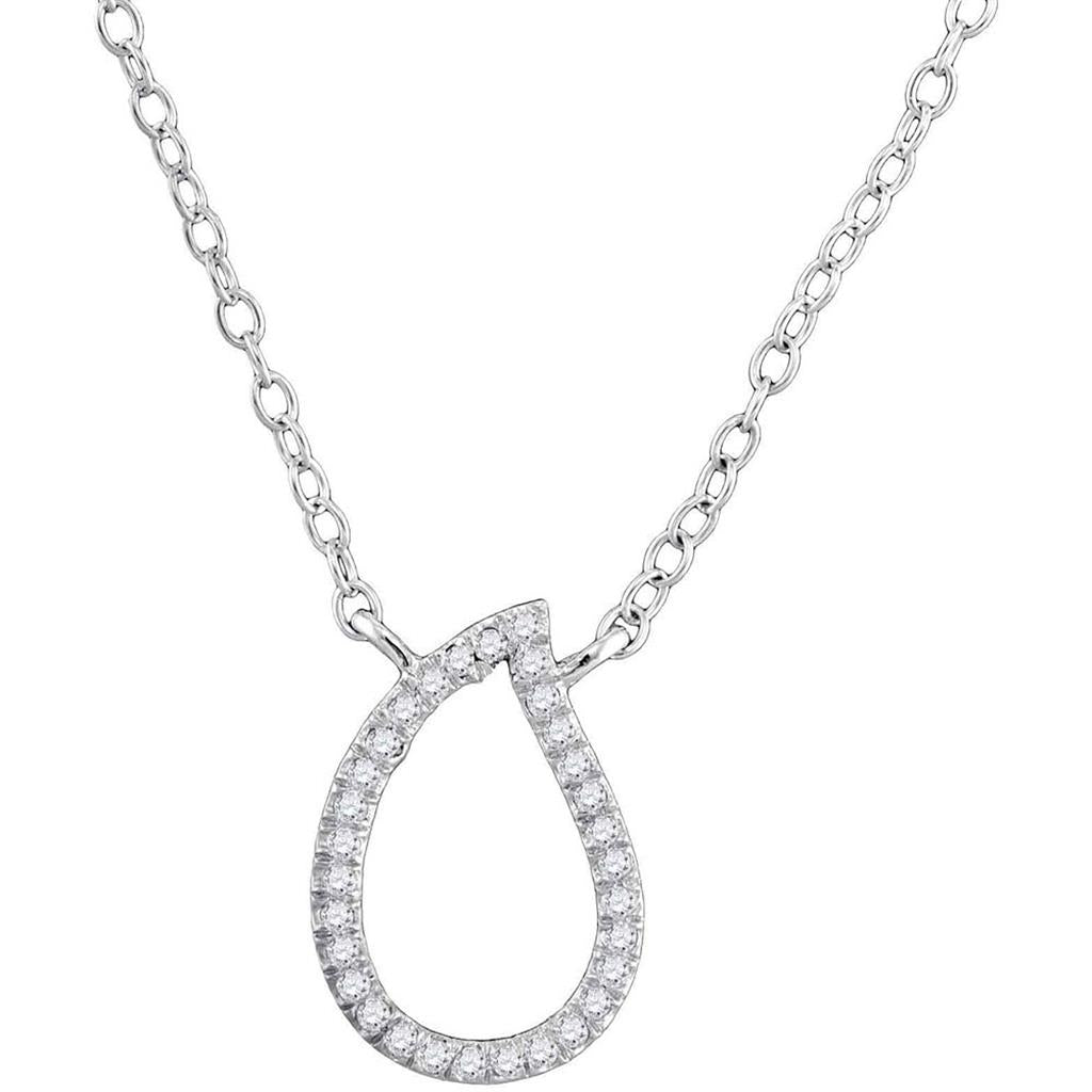 14k White Gold Round Diamond Fashion Necklace 1/10 Cttw