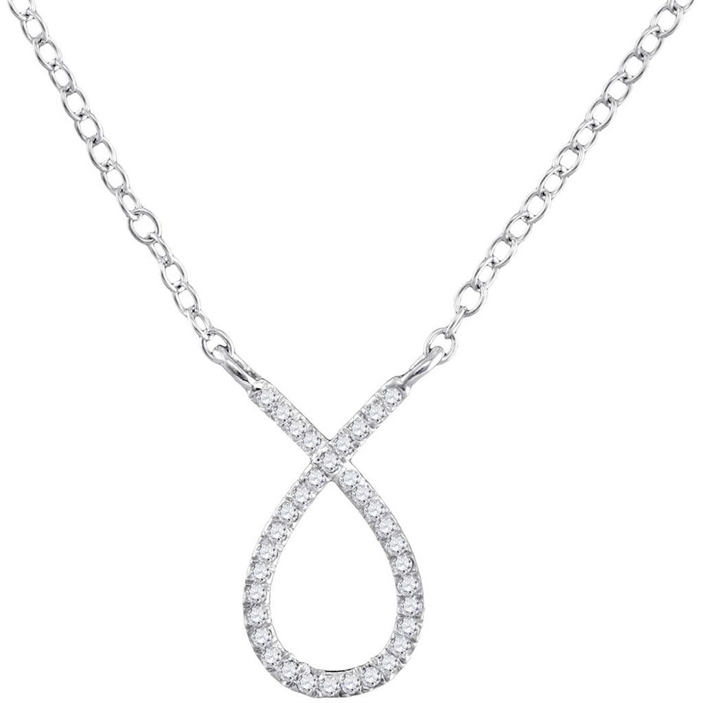 14k White Gold Round Diamond Teardrop Necklace 1/10 Cttw