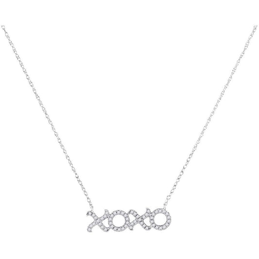 14k White Gold Round Diamond XOXO Hugs Kisses Letter Pendant Necklace 1/6 Cttw