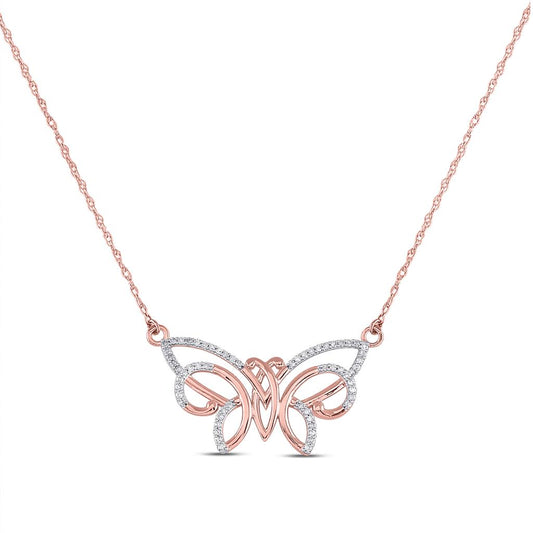 10k Rose Gold Round Diamond Butterfly Bug Pendant Necklace 1/5 Cttw