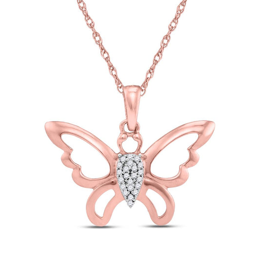 10k Rose Gold Round Diamond Butterfly Bug Pendant 1/20 Cttw