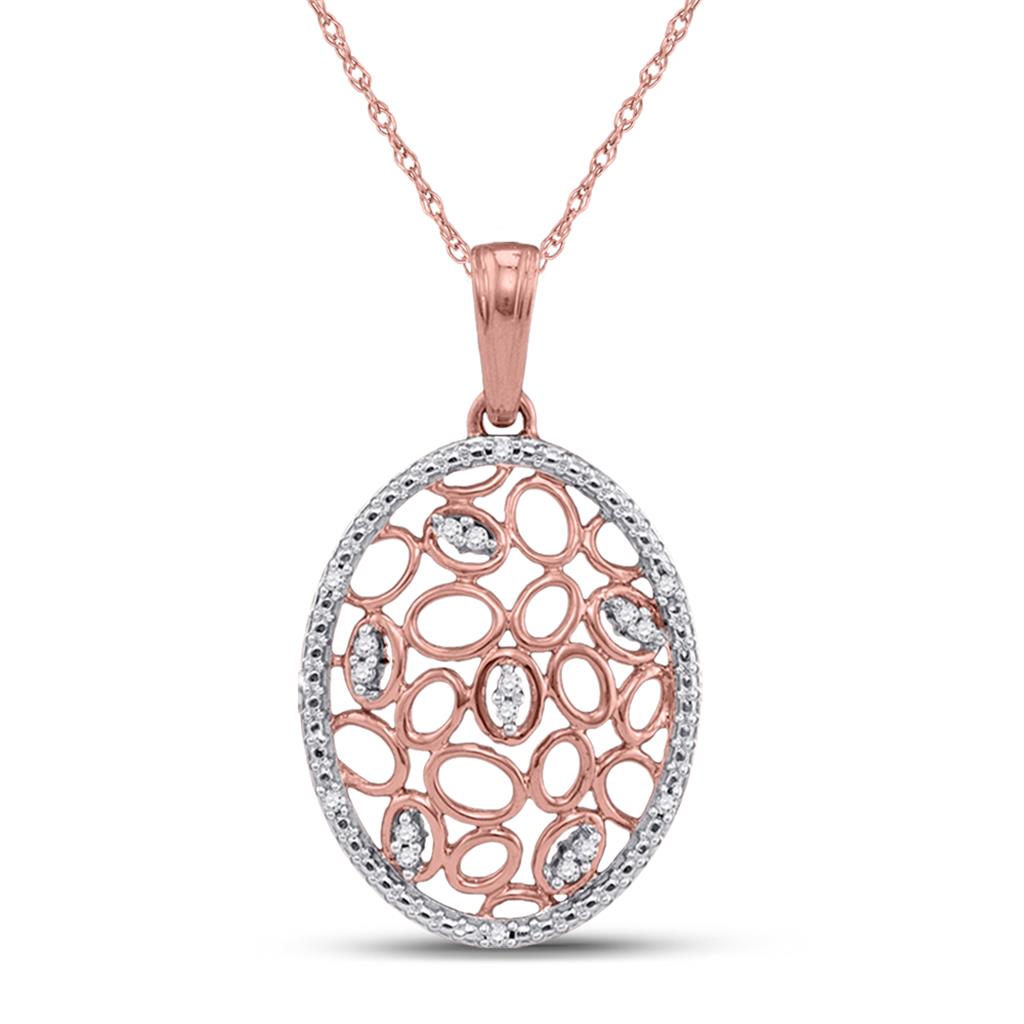 10k Rose Gold Round Diamond Oval Honeycomb Pendant 1/20 Cttw