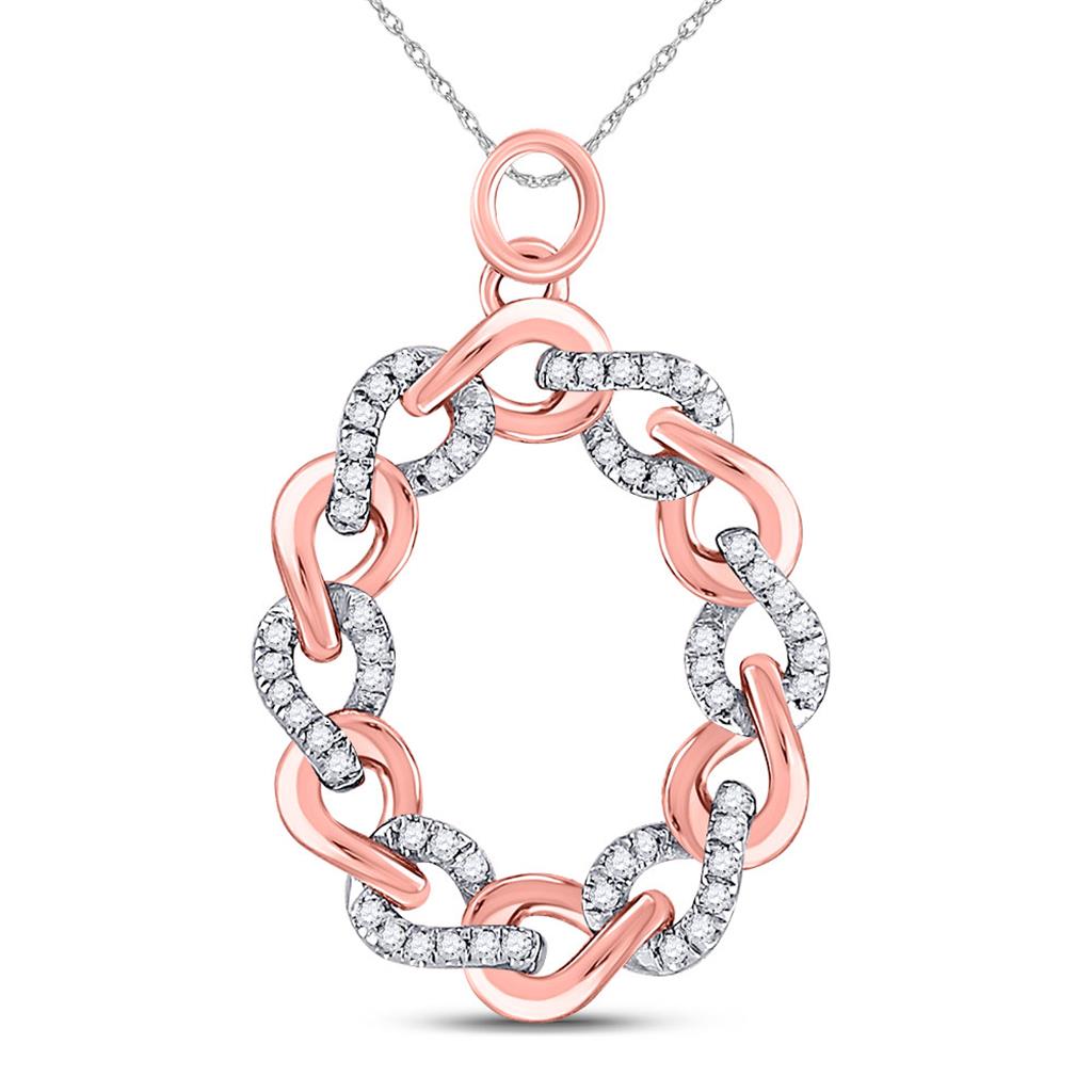 10k Rose Gold Round Diamond Link Oval Pendant 1/8 Cttw