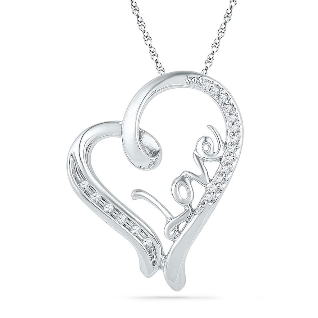 14k White Gold Round Diamond Heart Pendant 1/10 Cttw