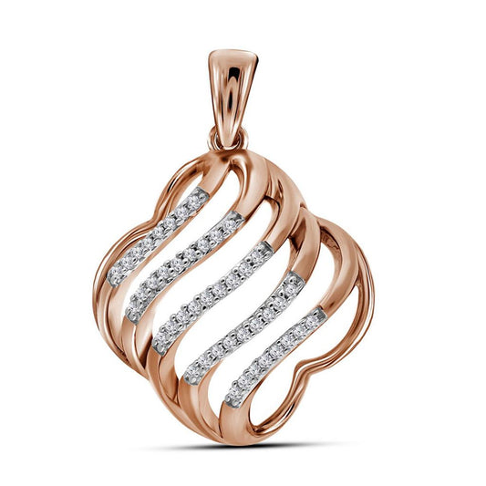 10k Rose Gold Round Diamond Quatrefoil Strand Pendant 1/8 Cttw