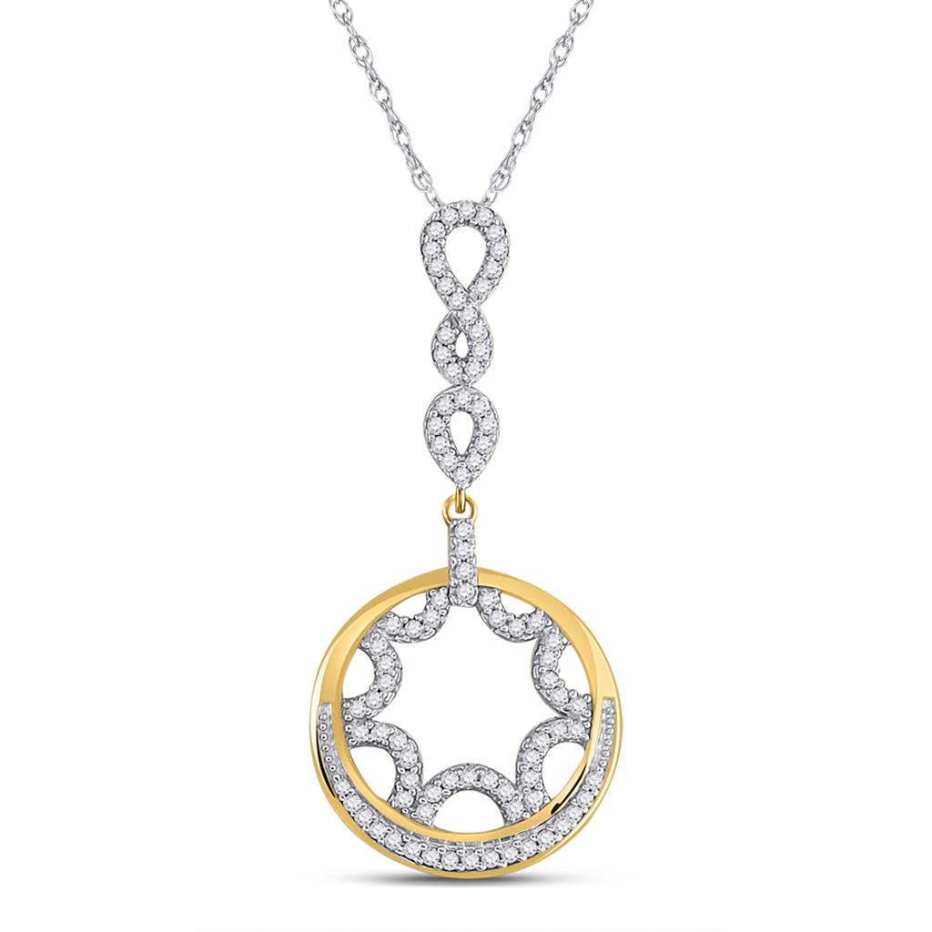 10k Yellow Gold Round Diamond Dangle Circle Pendant 1/4 Cttw