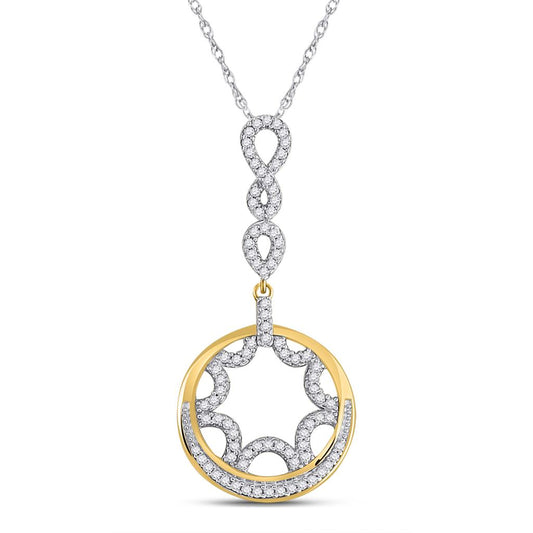 10k Yellow Gold Round Diamond Dangle Circle Pendant 1/4 Cttw