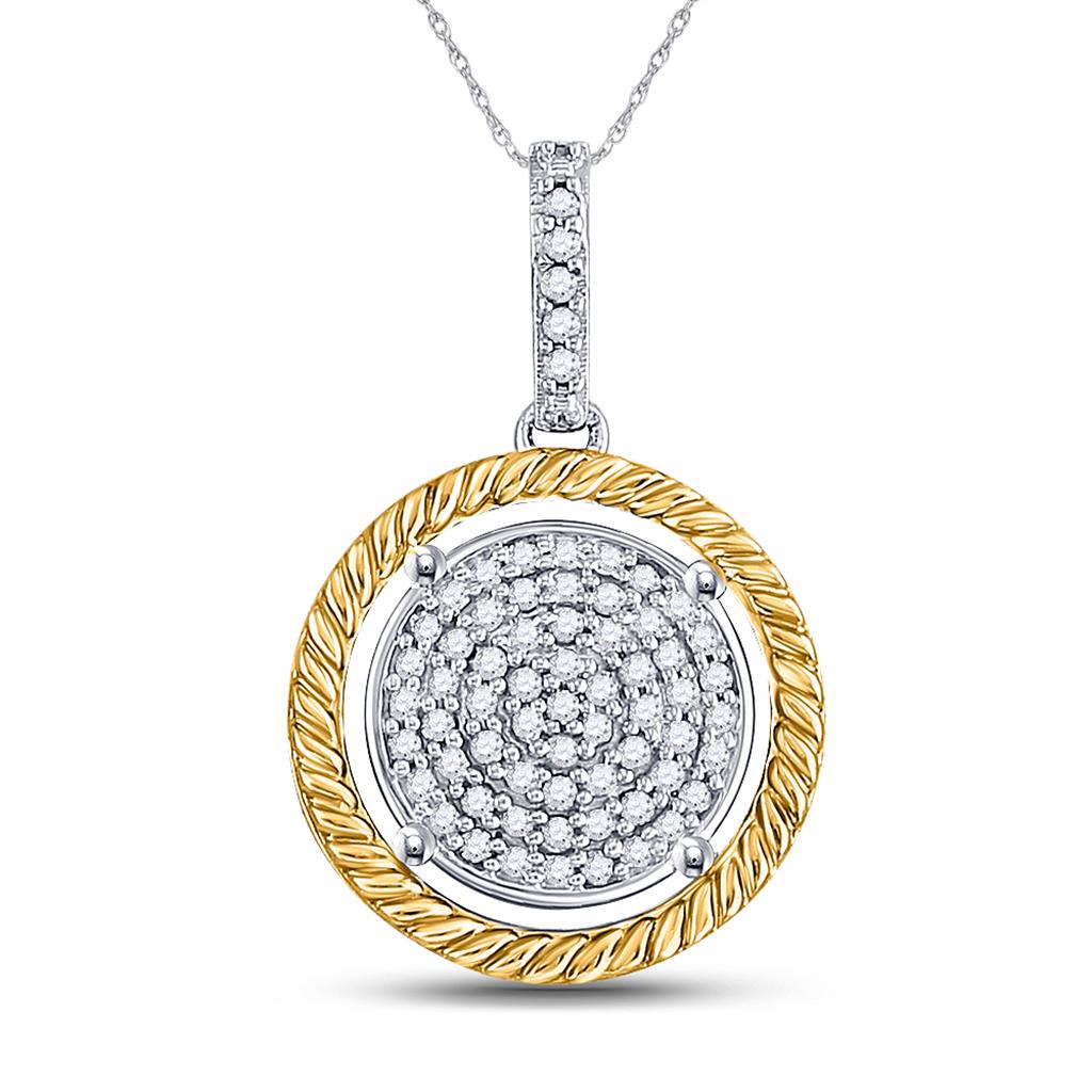 10k Two-tone Gold Round Diamond Circle Pendant 1/12 Cttw
