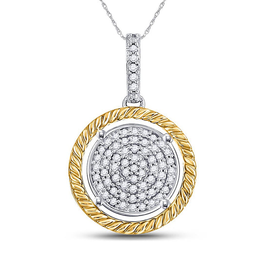 10k Two-tone Gold Round Diamond Circle Pendant 1/12 Cttw