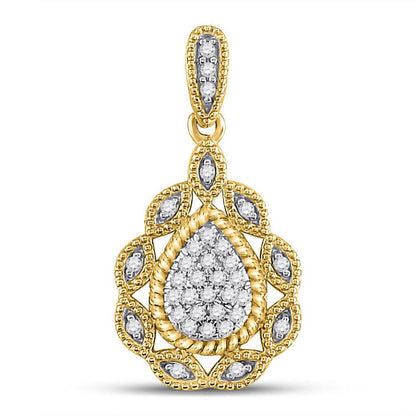 10k Yellow Gold Round Diamond Teardrop Pendant 1/8 Cttw