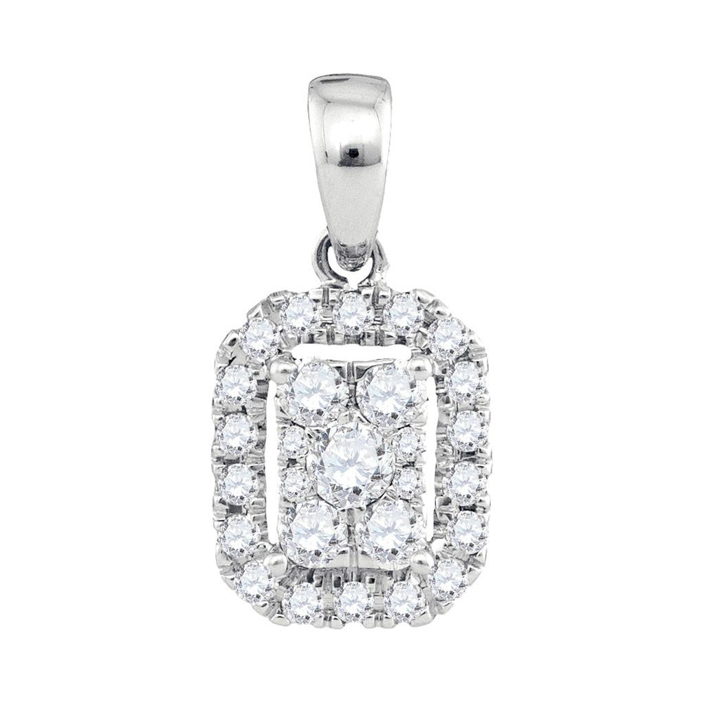 14k White Gold Round Diamond Cluster Pendant 1/3 Cttw