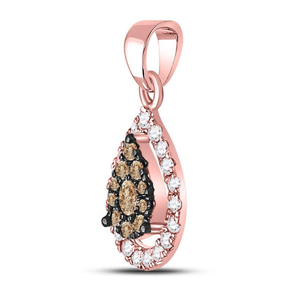14k Rose Gold Round Brown Diamond Teardrop Cluster Pendant 1/3 Cttw