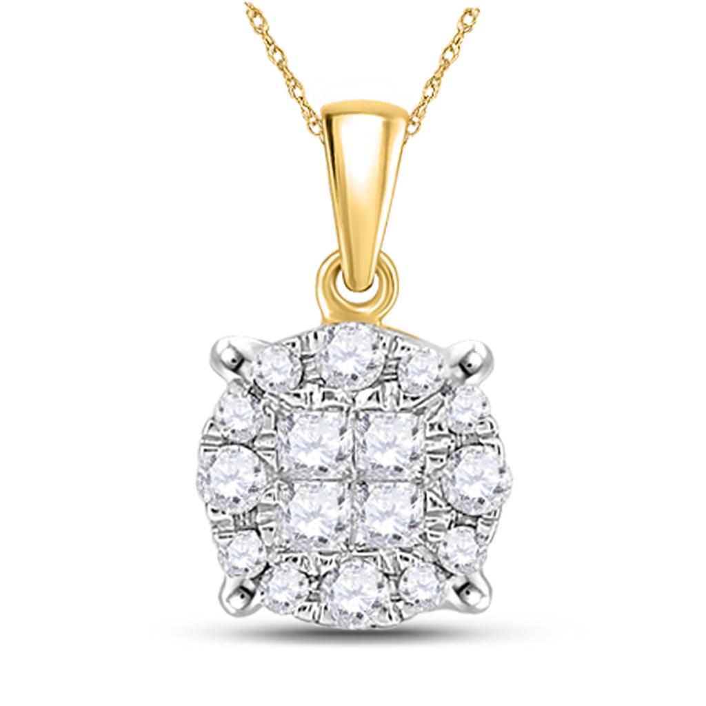 14k Yellow Gold Princess Diamond Fashion Cluster Pendant 1/6 Cttw