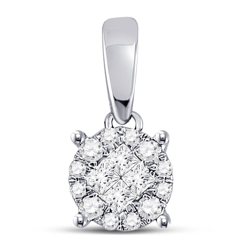 14k White Gold Princess Diamond Fashion Cluster Pendant 1/6 Cttw