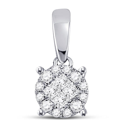 14k White Gold Princess Diamond Fashion Cluster Pendant 1/6 Cttw