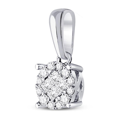 14k White Gold Princess Diamond Fashion Cluster Pendant 1/6 Cttw