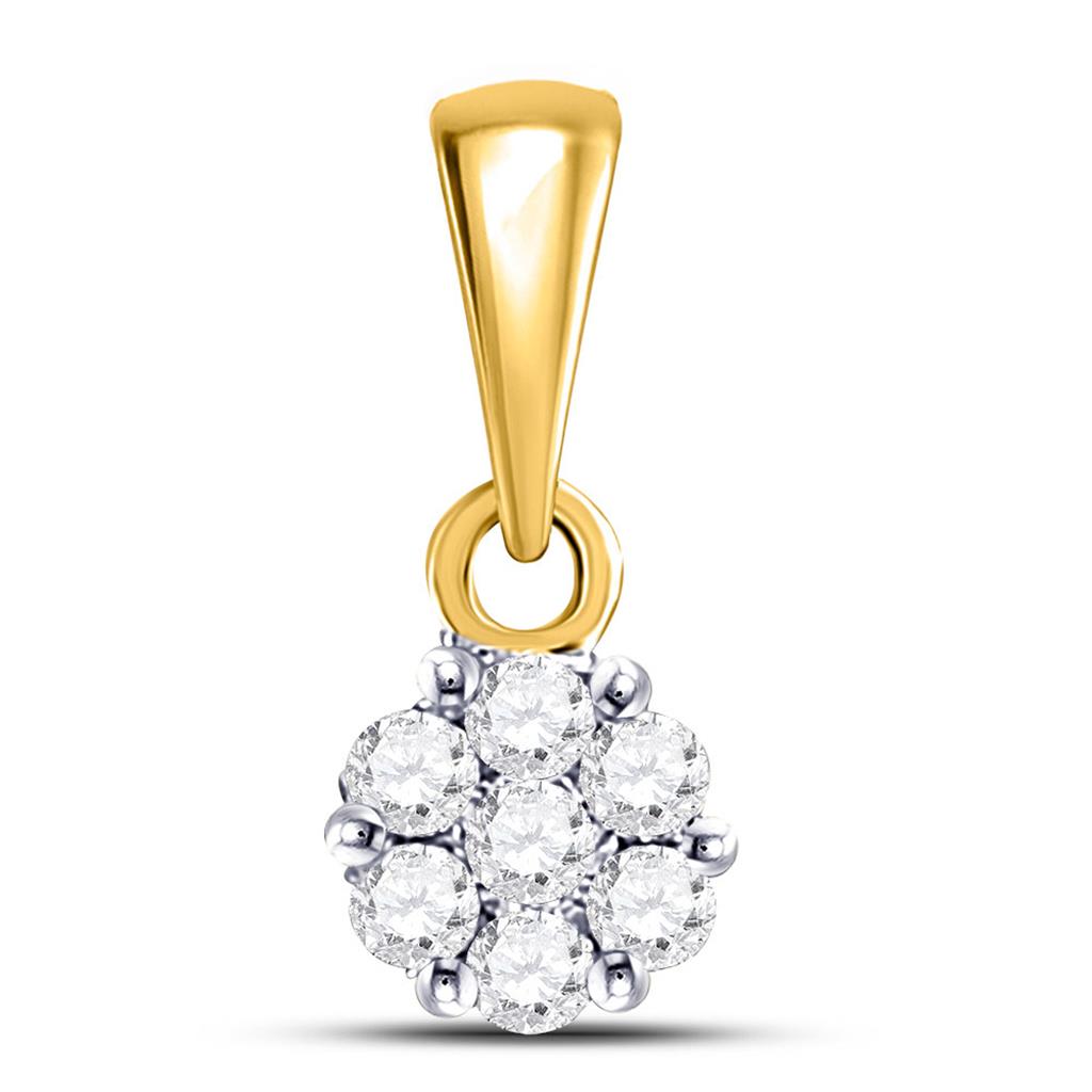 14k Yellow Gold Round Diamond Flower Cluster Pendant 1/10 Cttw