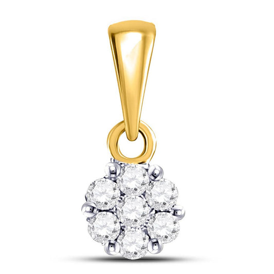 14k Yellow Gold Round Diamond Flower Cluster Pendant 1/10 Cttw