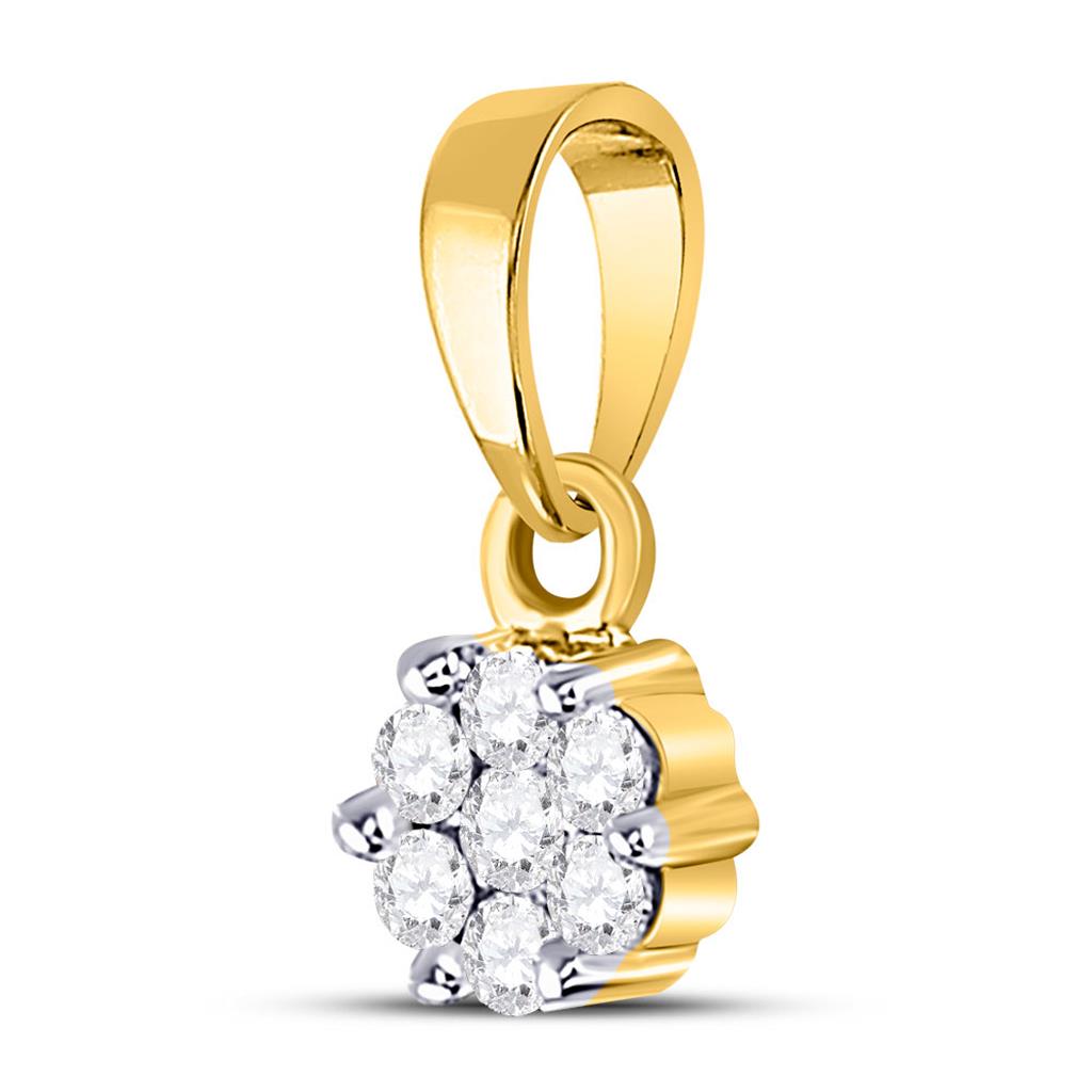 14k Yellow Gold Round Diamond Flower Cluster Pendant 1/10 Cttw