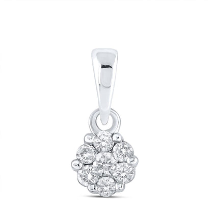 14k White Gold Round Diamond Flower Cluster Pendant 1/10 Cttw