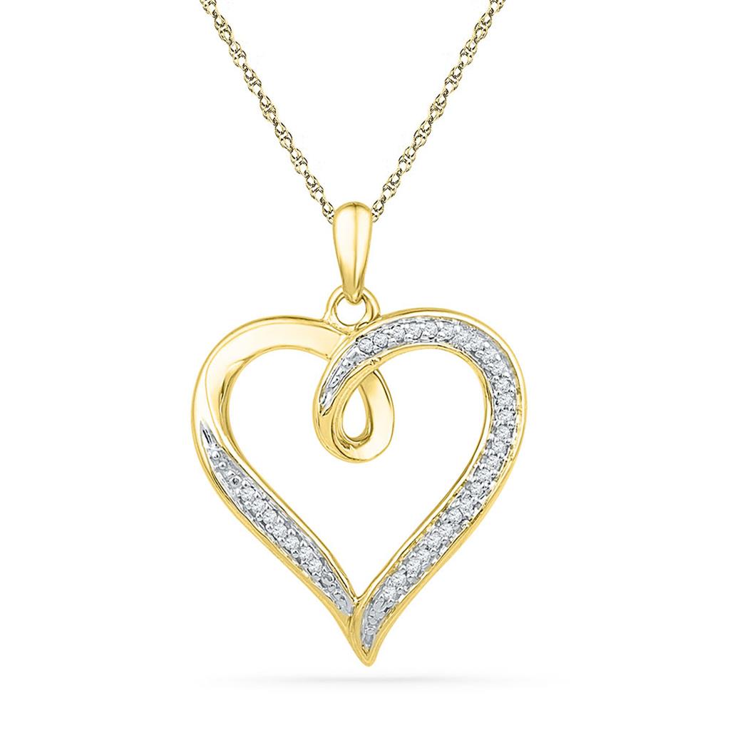 10k Yellow Gold Round Diamond Heart Pendant 1/10 Cttw