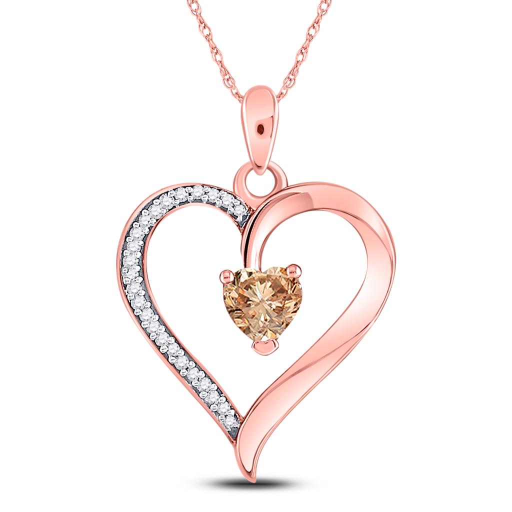 10k Rose Gold Round Morganite Diamond Heart Pendant 1/2 Cttw