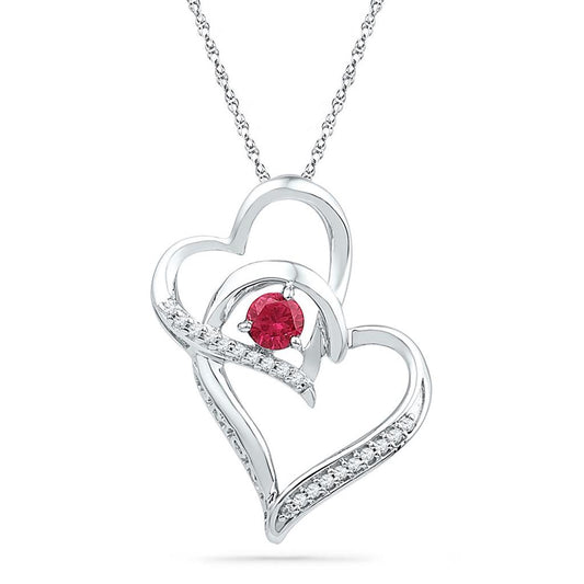 14k White Gold Round Created Ruby Heart Pendant 1/3 Cttw