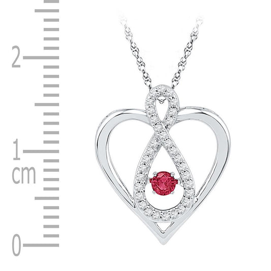 14k White Gold Round Created Ruby Diamond Infinity Heart Pendant 1/4 Cttw