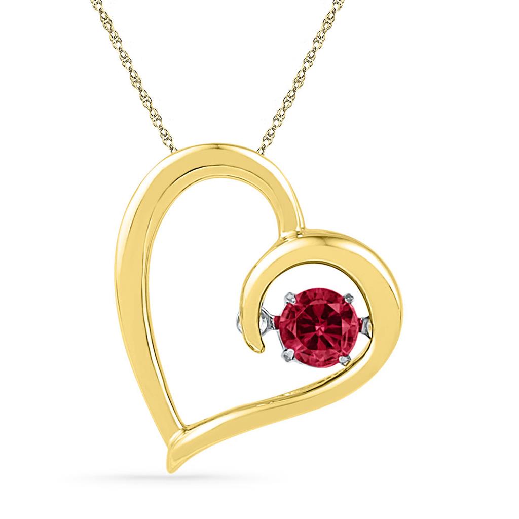 10k Yellow Gold Round Created Ruby Heart Pendant 1/5 Cttw