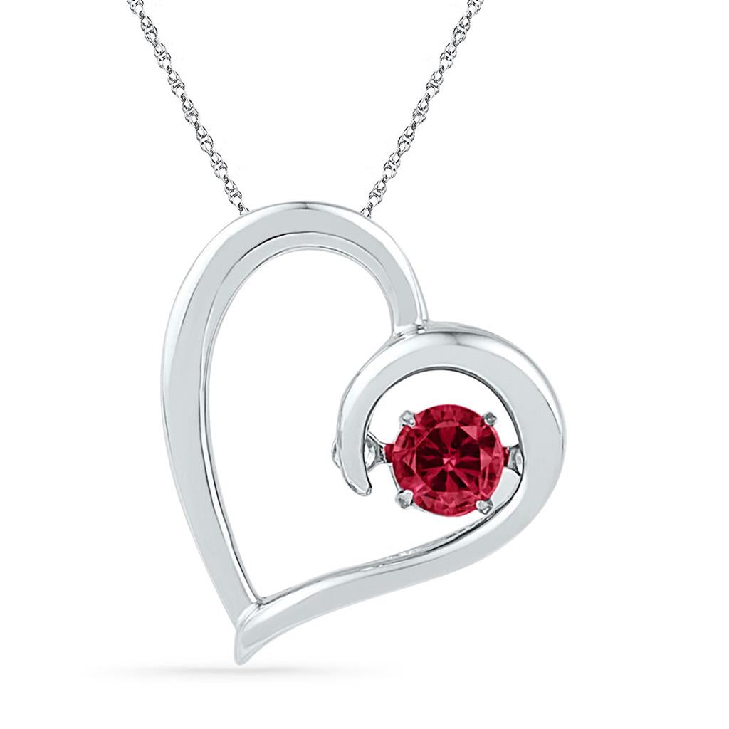 14k White Gold Round Created Ruby Heart Pendant 1/5 Cttw